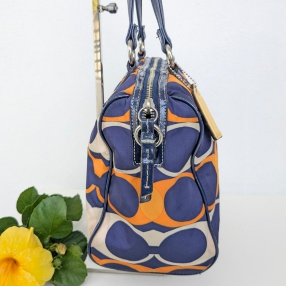 🍍Coach Signature Stripe Satchel Navy and Orange Shoulder Bag - Picture 6 of 11